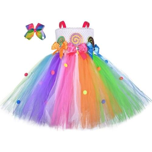 Sweet Candy Girls Tutu Dress Rainbow Princess Girl Birthday Party Dress Candy Lollipop Kids Girls Easter Halloween Dress Costume
