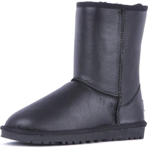 New Fashion Mens Snow Boots Genuine Sheepskin Leather Plus Size Winter Boots Natural Fur Warm Wool Black Boots Men Shoes