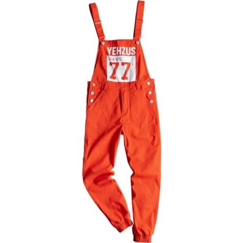 Orange loose overalls mens beam cloth hip-hop streetwear overalls youth casual trousers