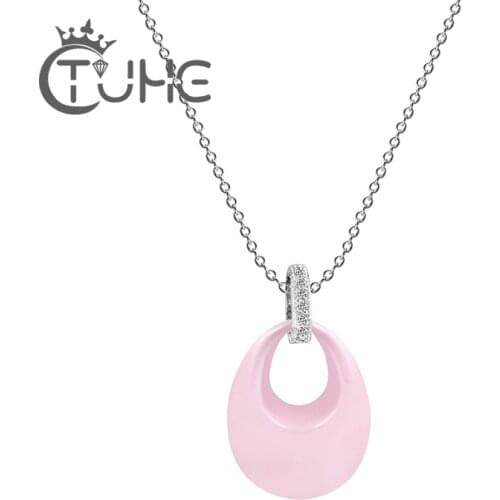 New Simple Style Female Charm Water Drop Necklace Zircon Tears Shape Pink Ceramic Women Bijoux Fashion Jewelry Classic Cute Gift