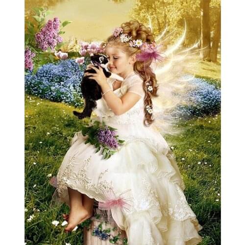 Full Square/Round Diamond Embroidery DIY Diamond Painting Cross Stitch Lovely Angel&Black Cat 5D Needlework Diamond Mosaic Decor