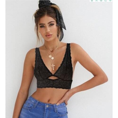 Plus Size Women Sexy Lace Bra Black/White Deep V Plunge Push Up Shaping Padded Bras Underwear Embroidery Lingerie Tops