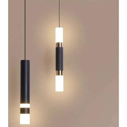 Thrisdar Acrylic LED Kitchen Pendant Light Bedside Black Tube Hanging Lamp Bar Counter Island Suspension Hanging Light Fixtures