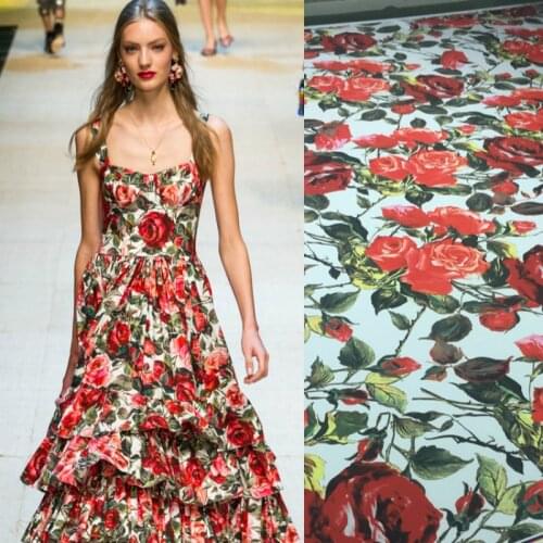 Rose printed polyester fabric cloth 145 cm width womens childrens shirt dress clothing fabric alibaba express