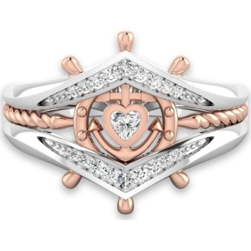 X-Jue Hot Sale Fashion Jewelry Rings Love Heart Zirconia Promise Ring Sets Silver/Rose Gold Color Wedding Rings For Women Gifts