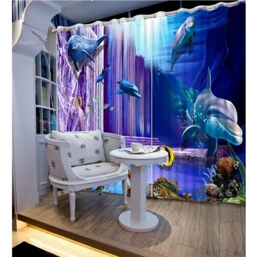Custom Curtains Decorations For Home Purple Roman Column Dolphin Seabed Fashion Home Decor Style Curtains