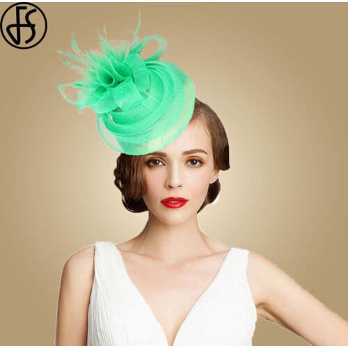 FS Women Fascinator Hat Wedding Headwear Ladies Elegant Green Headpiece Party Cocktail Church Kentucky Derby Royal Hairclip