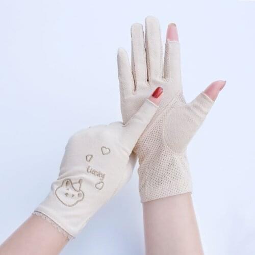 Women Summer Short Gloves Spring Half Finger Thin Cotton Sun Protection Mitten Cycling Non Slip Driving Gloves Guantes