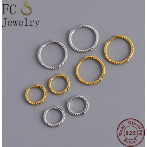 FC Jewelry 925 Sterling Silver Gold Color Circle Rope Shape Hoop Earring For Women Ear Accessories Boucle D’oreille 2020 Fashion