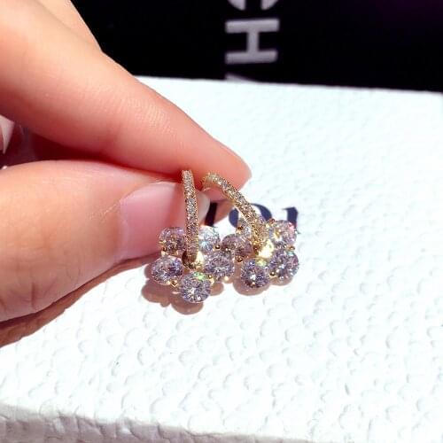 925 Sterling Silver Punk Hip-Hop Luxury Flowers Pendant Hoop Earrings for Women Party Jewelry Accessories Wholesale