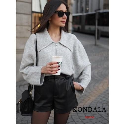 KONDALA Za 2020 Womens Shorts Vintage PU Leather Shorts High Waist Undefined Drapped Trousers Female Office Wear Shorts