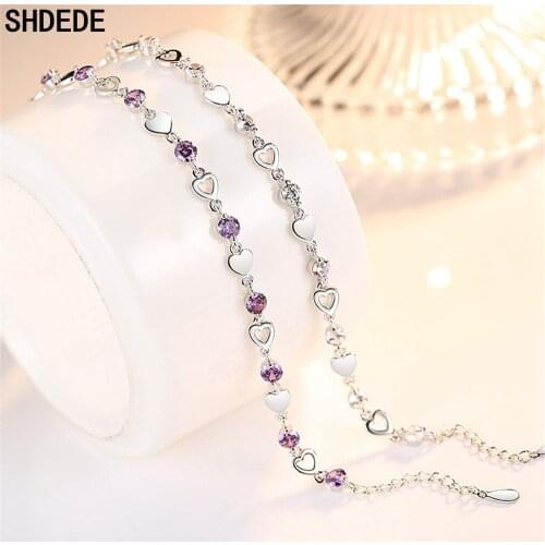 SHDEDE Luxury Cubic Zirconia Tennis Bracelets Heart Chain CZ Crystal Wedding Bracelet For Women Fashion Jewelry -WH262