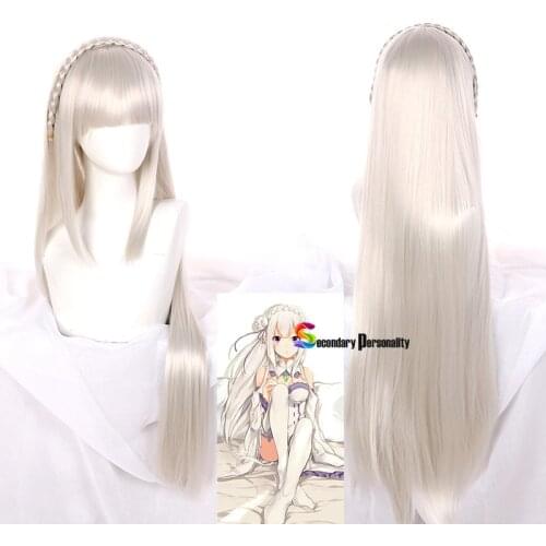 Life in a Different World from Zero Re:Zero kara Hajimeru Isekai Seikatsu Emilia Long Cosplay Wig + Wig Cap