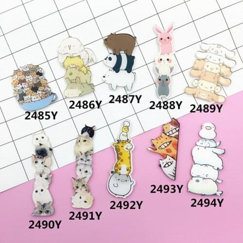 12 Pieces/Lot Cartoon Giraffe Rabbit Cat Dog Brooches Pins Acrylic Bear Animal Badges Japan Harajuku Jewelry Clothing Accessory