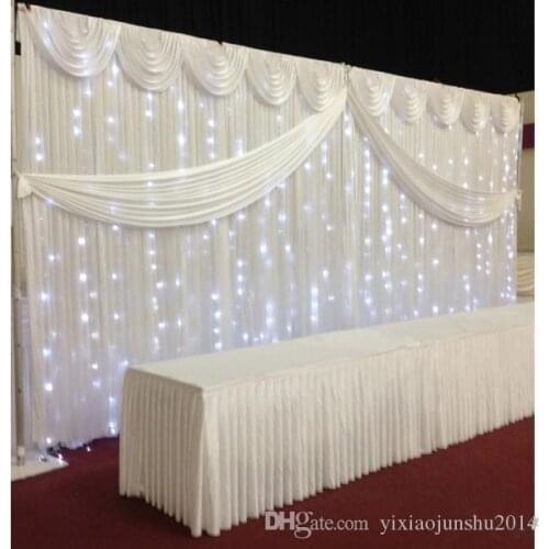 10ft*20ft White color ice silk Wedding Backdrop Curtain With Swags gold drape Luxury Wedding Props Satin Drape curtain party dec