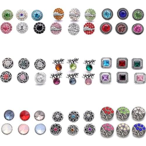 10pcs/lot New Arrival 12mm Snap Jewelry Rhinestone Round Mini Buttons Charms for 12mm Snap Earring DIY Accessories