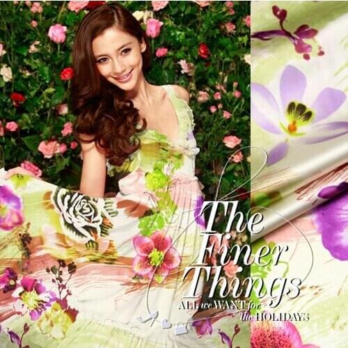 108cm wide 93% silk & 7% spandex 19mm pink and purple flower light green silk satin fabric for dress shirt clothes