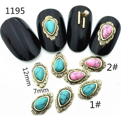 20pcs/pack Japan Alloy Nail Art Retro Gold Drop Tear with Turquoise Stone Metal Accessories for Phototherapy Nail Sticker DIY