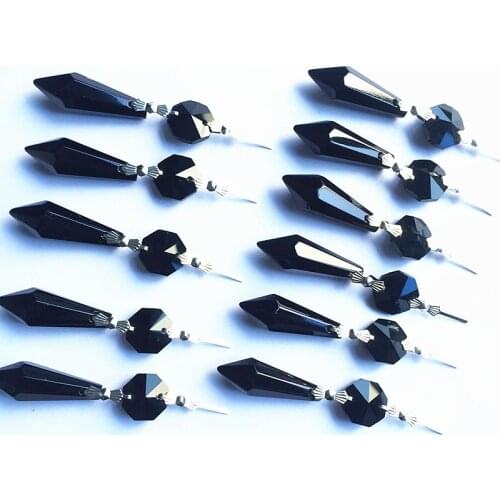 20Pcs Fashion Black Crystal Glass Beads With 36mm Crystal Prisms Pendants For chandelier Parts home Decoration Supplies