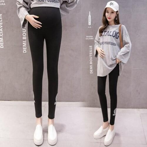 2019 pregnant woman skinny belly leggings spring and fall solid color maternity fashion hem stretched belly legging pants