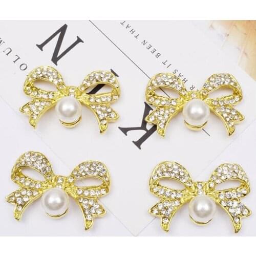 50pcs Pearl Bowknot Crystal Rhinestone Buckle Flatback Hair Clip Decor Drill Jewelry Strass Wedding Brides Hairpin Invitations