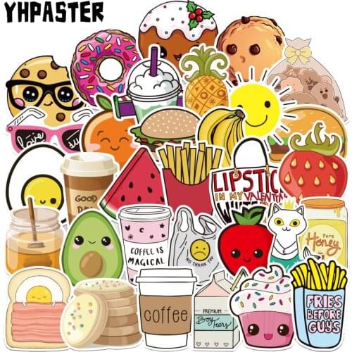 100 Pcs/Pack Retro Cute Cartoon Funny Food Snack Girls Stickers For Laptop Skateboard Luggage Refrigerator Notebook Helmet Phone
