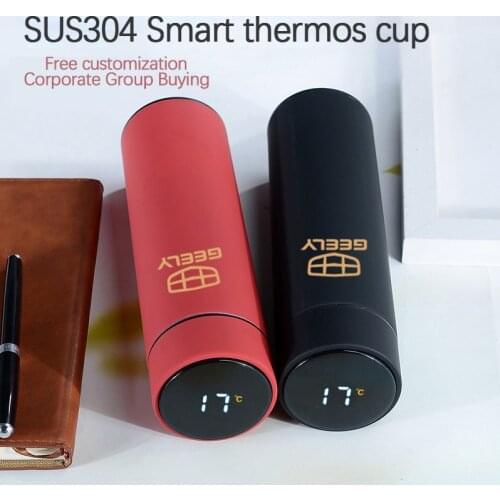 500ml Car Style Pink Smart Thermos Mug LED Temperature Display Stainless Steel Cup With Logo For Geely ck Emgrand ec7 gt gc9 gl