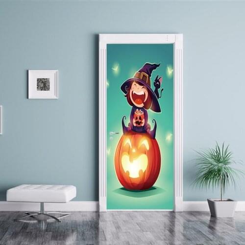 77x200cm Newest Happy Halloween Scary Horror Poster Door Sticker Painting Wallpaper Wall Sticker Party Bedroom Home Decor Gifts