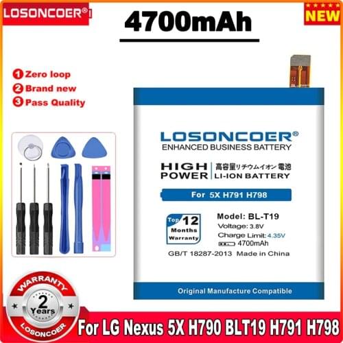 LOSONCOER 4400mAh BL-T19 Battery BL T19 Battery for Original LG Nexus 5X Battery H790 H791 H798 BLT19 Free tools