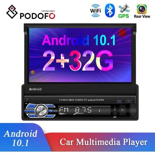 Podofo Android 1Din Car Radio 7'' Retractable Screen Multimedia Audio Stereo Receiver MP5 Player GPS Wifi Bluetooth Support DVR