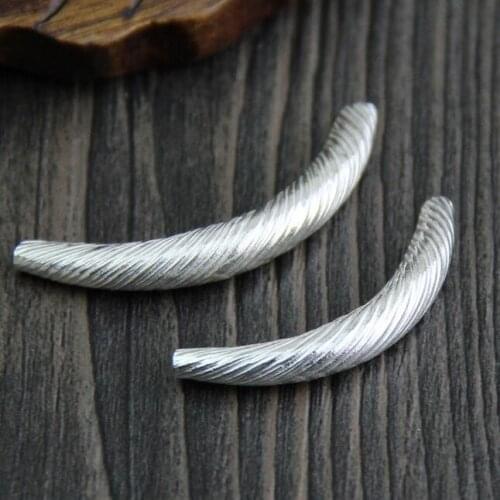 Handmade Thai 925 Silver Bead Sterling Curved Tube Bead DIY Bracelet Bead Pure Silver Jewelry Findings