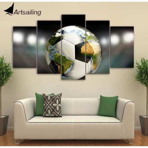 HD Printed 5 Piece Canvas Art Soccer Painting world Map Wall Pictures Modular Poster Home Decor Free Shipping CU-2745C