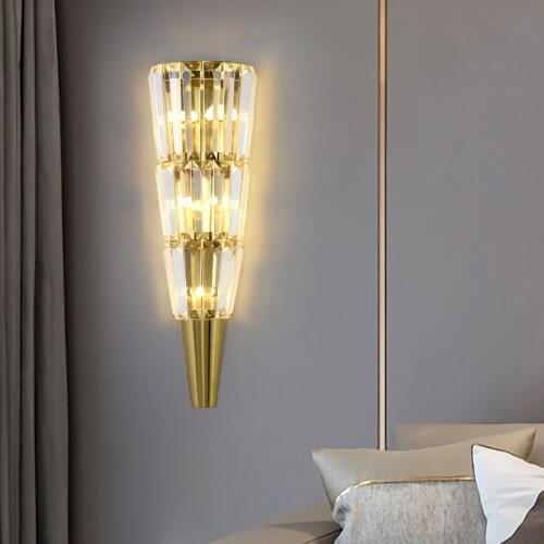 Crystal wall lamp modern minimalist American hotel bedroom bedside lamp long living room background wall aisle wall lamp