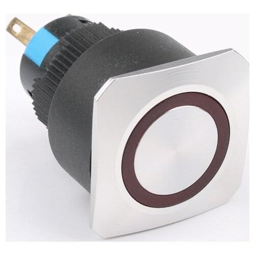 16mm Metal brass Push Button Switch flat Square illumination ring Latching 1NO 1NC Car press button black pin terminal