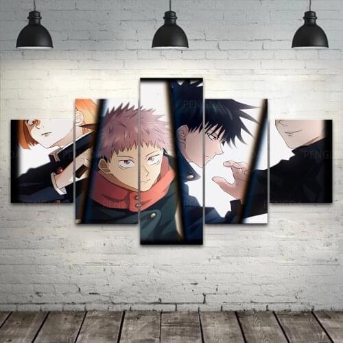 Modular Itadori Yuji Fushiguro Megumi Canvas Painting 5 Pieces Jujutsu Kaisen Poster Wall Art Anime Pictures Bedroom Framework