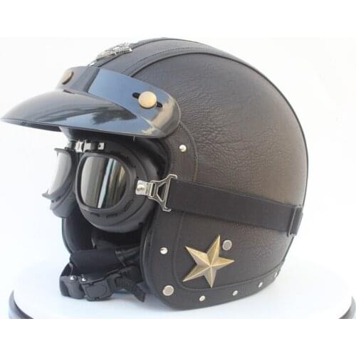 2018 New Synthetic Leather Motorcycle Helmet Retro Vintage Cruiser Chopper Scooter Cafe Racer Moto Helmet 3/4 Open Face Helmet