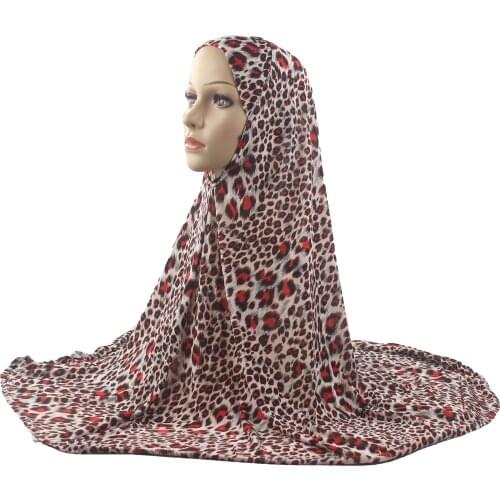 Muslim Women Girls Hijab Islamic Scarf Woman Amira Cap Full Cover Headwear Soft Stretch Leopard Pattern Wholesale