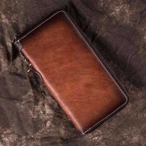 Male Zipper Long Wallet Clutch Handy Credit Cards Holder Coin Cell Phone Case Pocket Genuine Leather Men Purse Money Wrist Bag