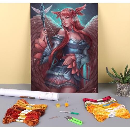 Cartoon Girl Woman Printed 11CT Cross Stitch DIY Embroidery Kit DMC Threads Craft Painting Handiwork Handicraft Design