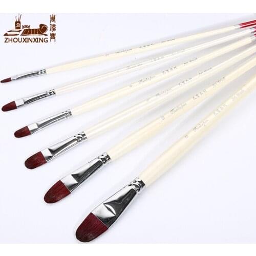 Weasel hair gouache 6 pcs Pearlescent white transparent red tail brush set Wood art supplies oil painting brush art brush