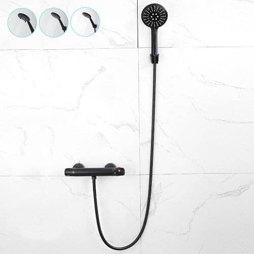 Bathroom Rain Shower Head Black Thermostatic Shower Set Hot and Cold Mixer Thermostatic Bath Faucet Wall Mounted Bathroom Faucet