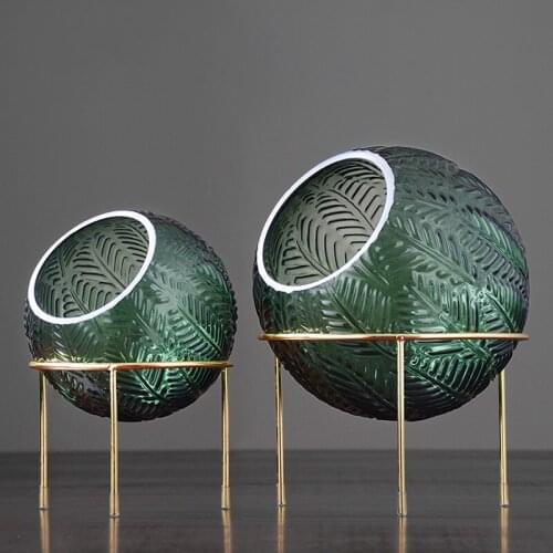 Nordic Creative Home Accessories Art Living Room Wrought Iron Bracket Spherical Glass Vase Hydroponic Light Luxury Ornaments