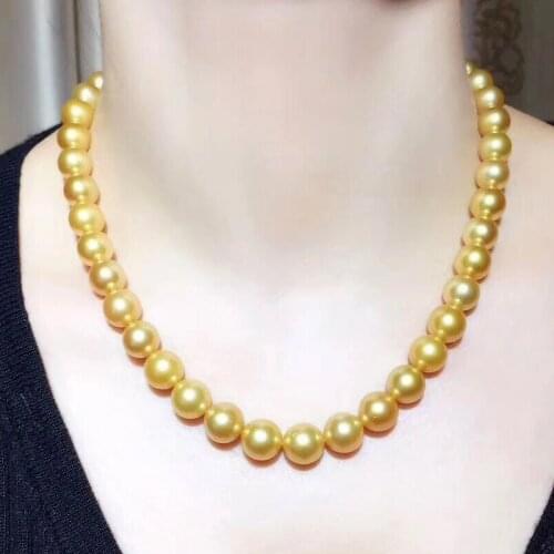Charming AAA 7-8mm South Sea Yellow Pearl Necklace Bracelet 14k