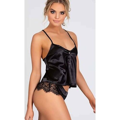 Merry See Ruched Satin Shorts Pajamas Suit Black