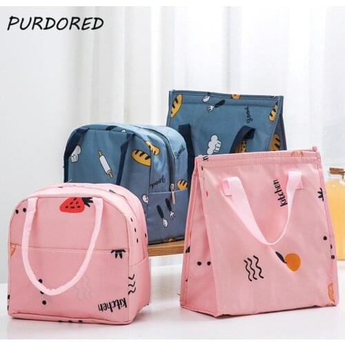 PURDORED 1 Pc Cartoon Women Lunch Bag Waterproof Oxford Food Picnic Cooler Box Insulated Tote Bag Food Container Bento Organizer