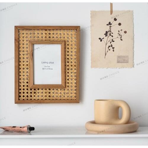 Rattan picture frame for wall art Nordic Wall Photo Frame Rectangle Creative Japanese Desktop Picture Frame Display