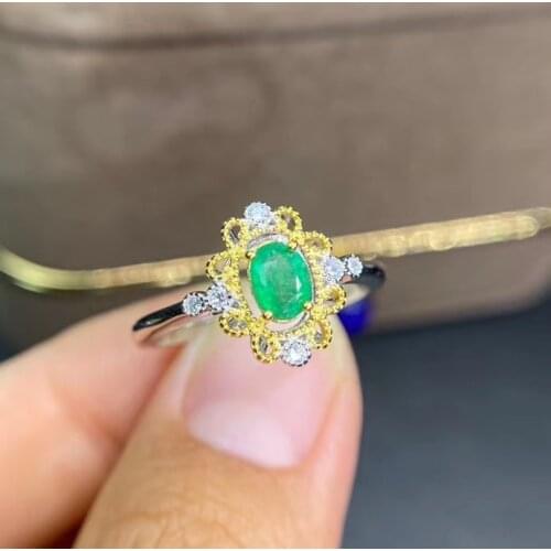Luxurious Retro Hollowing Two colors Natural green Emerald gem Ring Natural gemstone ring S925 silver women party gift Jewelry