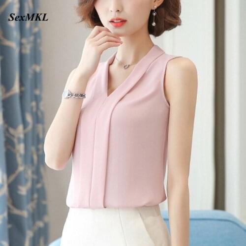 SexMKL Blusas Mujer de Moda 2020 Summer Sleeveless Blouse Women Casual Red Tops Ladies Office White Chiffon Shirt Black Blusas