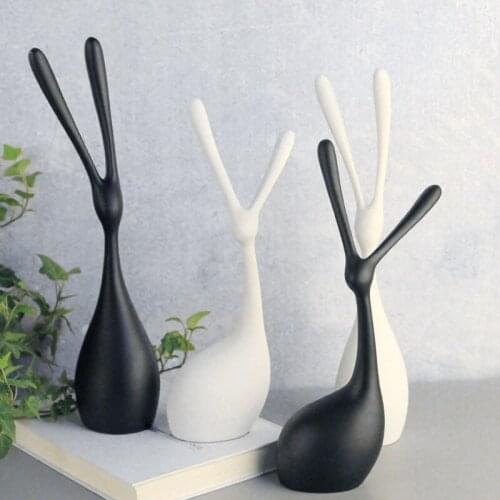 CUTE RABBITS BUST STATUE ABSTRACTION ANIMALS RESIN CRAFTWORK MINIMALIST STYLE OFFICE SHOW WINDOW LIVING ROOM DECORATION L2714