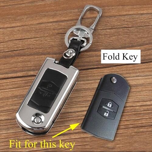 2 Button Folding Model Key Shell Box Holder Bag Case Chain Box Cover Fit For Mazda 3 5 6 Accessories 2004-2013 Metallic Key Bag